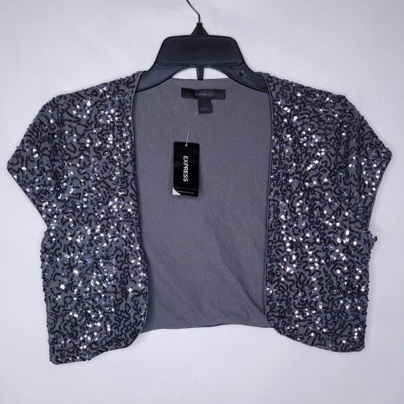 Express Sequin Sweater Large Gray Shrug Mini Cropped NWT - Picture 1 of 11